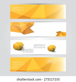 set of modern orange vector banners with polygonal background