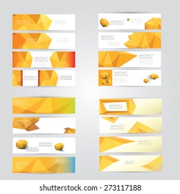 set of modern orange vector banners with polygonal background