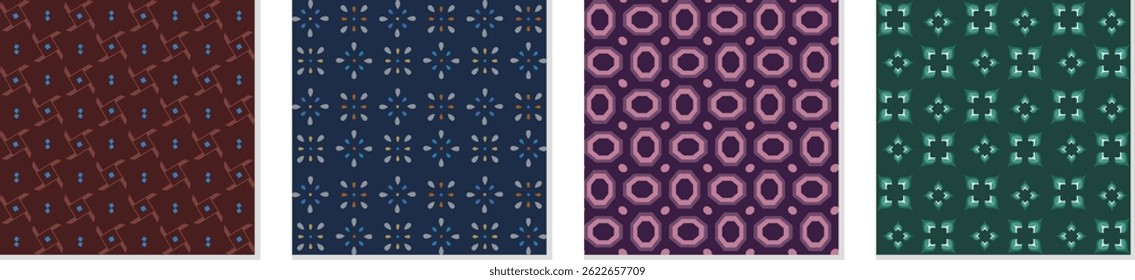 Conjunto de padrão contínuo orgânico moderno. Geo vetor ilustrações ideias para homens camisas, papéis de parede, cartões postais, convites, modelos, panfletos. Padrões imprimíveis de geometria clássica. 