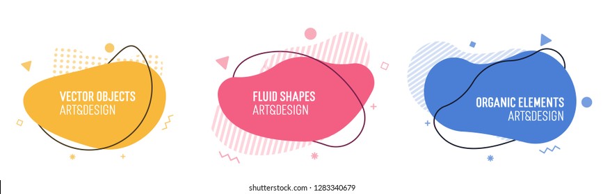 Set of modern organic shapes. Fluid vector trendy elements. Template graphics with liquid geometric boxes and frames to put your own text