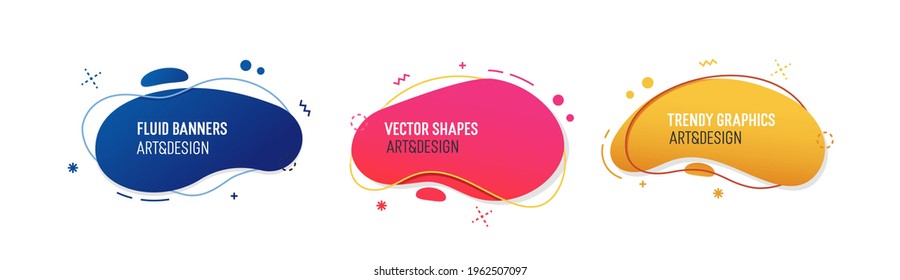 Set of modern organic shapes. Fluid vector trendy elements. Template graphics with geometric speech bubbles and banners with frames to put your own text