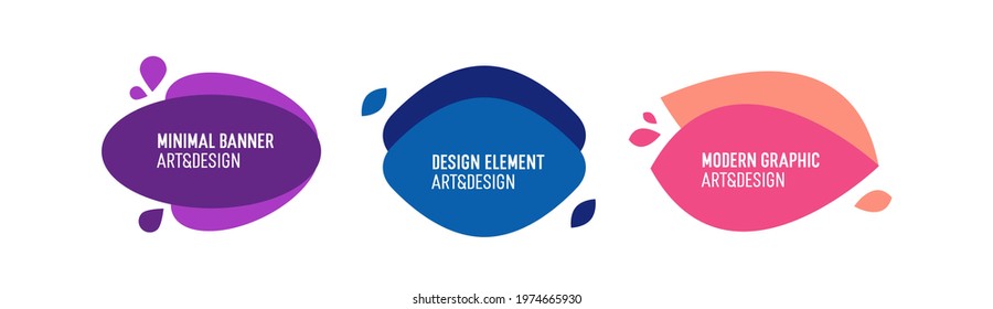 Set of modern organic shapes. Fluid vector trendy elements. Template graphics with geometric speech bubbles and banners with frames to put your own text