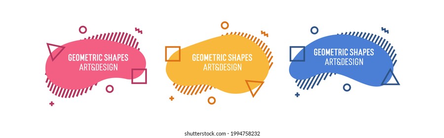Set of modern organic shapes. Fluid vector trendy elements. Template graphics with geometric speech bubbles and banners with frames to put your own text