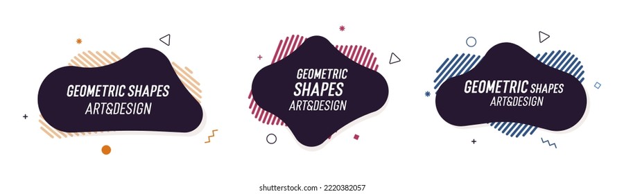 Set of modern organic shapes. Fluid vector trendy elements. Template graphics with geometric speech bubbles and banners with frames to put your own text