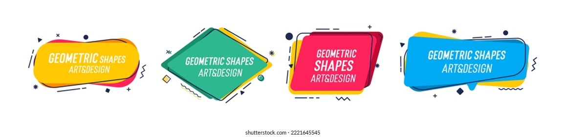 Set of modern organic shapes. Fluid vector trendy elements. Template graphics with geometric speech bubbles and banners with frames to put your own text