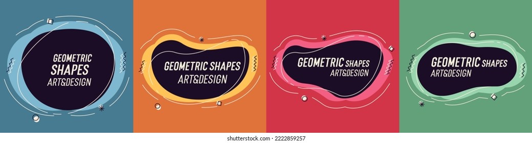 Set of modern organic shapes. Fluid vector trendy elements. Template graphics with geometric speech bubbles and banners with frames to put your own text