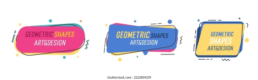 Set of modern organic shapes. Fluid vector trendy elements. Template graphics with geometric speech bubbles and banners with frames to put your own text