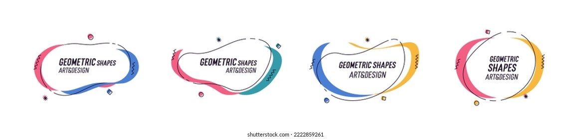 Set of modern organic shapes. Fluid vector trendy elements. Template graphics with geometric speech bubbles and banners with frames to put your own text
