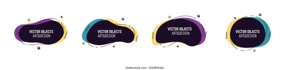 Set of modern organic shapes. Fluid vector trendy elements. Template graphics with geometric speech bubbles and banners with frames to put your own text