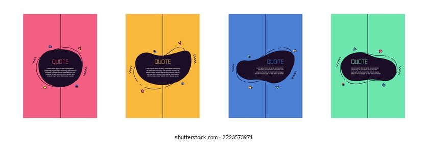 Set of modern organic shapes. Quote and text frames on colorful background. Fluid vector trendy elements. Template graphics with geometric speech bubbles and banners with frames to put your own text.