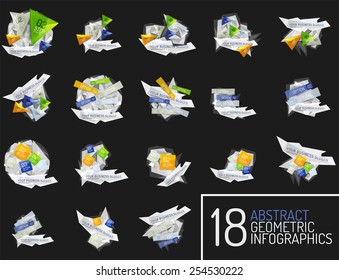 Set of modern origami paper infographics, business polygonal abstract design 