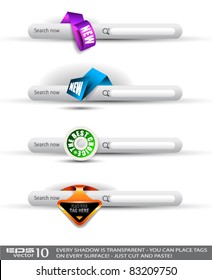 Set of modern original style search banners and web headers with various label tags for your text. Shadows are all transparents so you can place it on every surface.