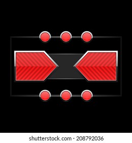 Set of modern original web buttons for website or app. Red color, isolated on black background. Vector illustration, eps 10.