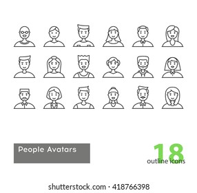 Set Of Modern Outline People Avatars. Stock Vector.