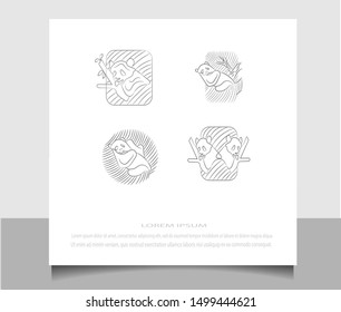 Set of modern panda logo icon vector ilustration template with monoline style. Creative sketch in eps 10.