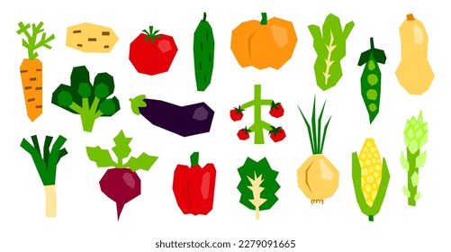 Set of modern paper cut vegetables isolated on white background. Trendy cutout veggies. Organic harvest collection. Farm products illustration. Bio garden crop.