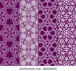 set of modern pattern of geometric ornament. Seamless vector illustration. for interior design, printing, wallpaper, decor. purple color