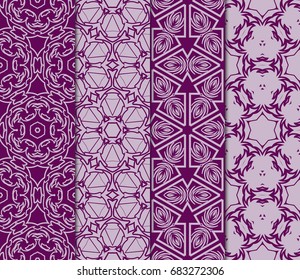 set of modern pattern of geometric ornament. Seamless vector illustration. for interior design, printing, wallpaper, decor. purple color
