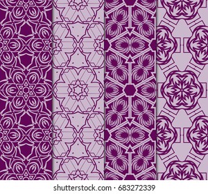 set of modern pattern of geometric ornament. Seamless vector illustration. for interior design, printing, wallpaper, decor. purple color