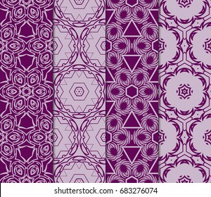 set of modern pattern of geometric ornament. Seamless vector illustration. for interior design, printing, wallpaper, decor. purple color