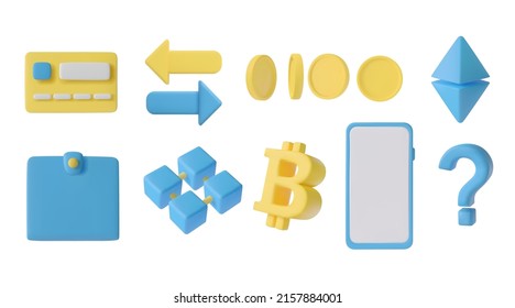 A set of modern payment items. The concept of fintech financial technologies. 3d icons in a realistic trendy style