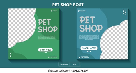 set of modern pet shop post template, Pet care social media post Template or web banner template with space for photo. Pet care service promotional banner ads design