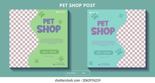 set of modern pet shop post template, Pet care social media post Template or web banner template with space for photo. Pet care service promotional banner ads design