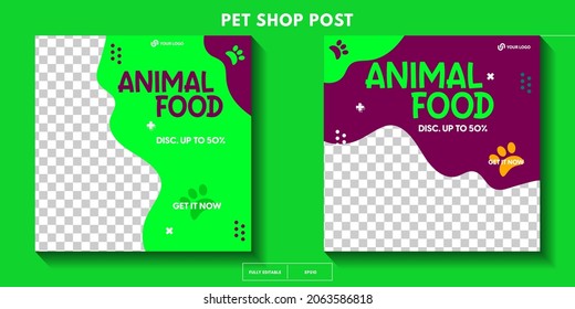 set of modern pet shop post template, Pet care social media post Template or web banner template with space for photo. Pet care service promotional banner ads design