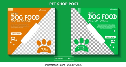 set of modern pet shop post template, Pet care social media post Template or web banner template with space for photo. super dog food, Pet care service promotional banner ads design