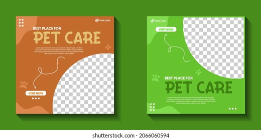 set of modern pet shop post template, Pet care social media post Template or web banner template with space for photo. super dog food, Pet care service promotional banner ads design