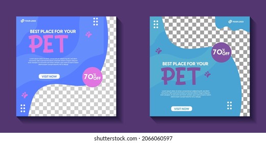 set of modern pet shop post template, Pet care social media post Template or web banner template with space for photo. super dog food, Pet care service promotional banner ads design