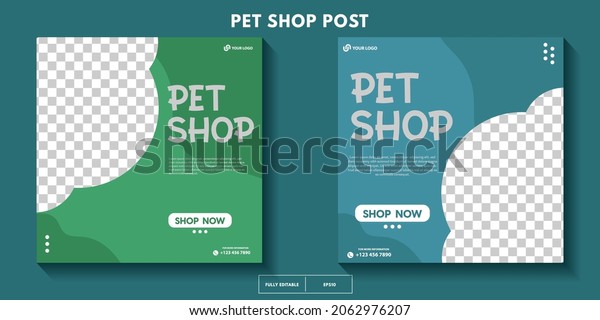 set of modern pet\
shop post template, Pet care social media post Template or web\
banner template with space for photo. Pet care service promotional\
banner ads design