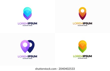 Set of Modern pin point logo designs vector, Pointer Navigation logo template icon symbol