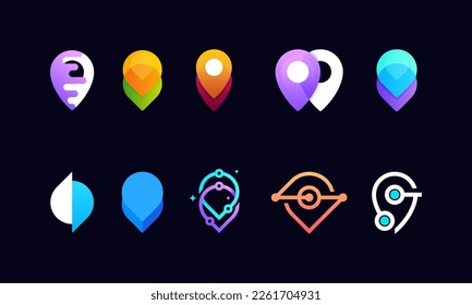 Conjunto de diseños modernos de logotipo de puntos de anclaje vector, símbolo de la plantilla de logotipo de navegación de puntero