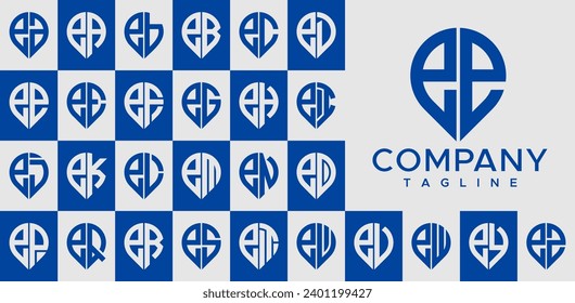Set of modern pin point marker lowercase letter EE E logo design