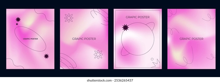 conjunto de desenhos de pôster rosa moderno com formas abstratas e gradientes sutis. folhetos de eventos, projetos de design gráfico e visuais promocionais