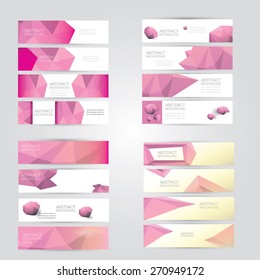 set of modern pink vector banners with polygonal background