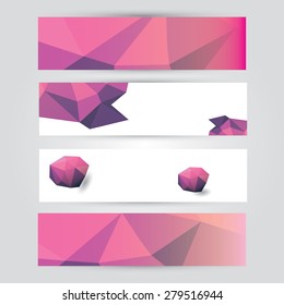 set of modern pink vector banners with polygonal background