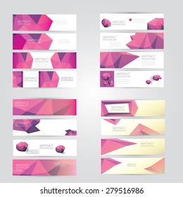 set of modern pink vector banners with polygonal background