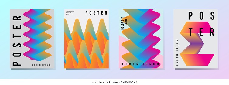 Set of modern poster, flyer, brochure in colorful geometric style with abstract elements. Template design layout.