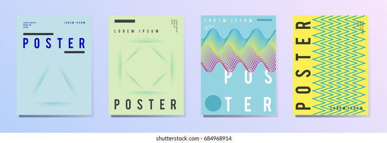 Set of modern poster, flyer, brochure in colorful geometric style with abstract elements. Template design layout