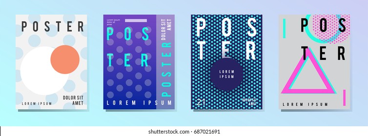 Set of modern poster, flyer, brochure in colorful geometric style with abstract elements. Template design layout
