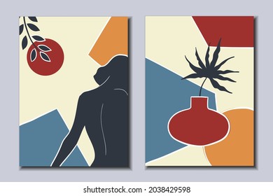 Set of modern posters. Modern woman.Abstract still life. Vector illustration.