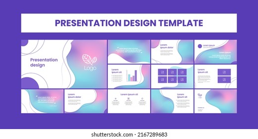 Set of modern powerpoint presentation templates. Presentation design, portfolio vector templates with flowing colorful trendy gradients of geometric shapes. Slide page, flyer, website, company profile