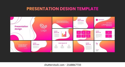 Set of modern powerpoint presentation templates. Presentation design, portfolio vector templates with flowing colorful trendy gradients of geometric shapes. Slide page, flyer, website, company profile