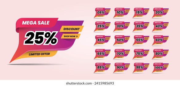 Un conjunto de modernos distintivos de descuento de precios con formas de burbuja de gradiente para banner promocional