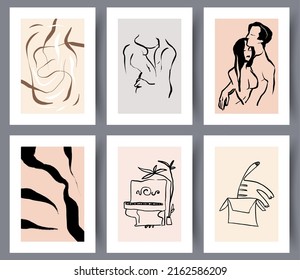 Set of modern printable art wall designs. Collection of abstract scandinavian artworks banners for print. Vector illustration. 