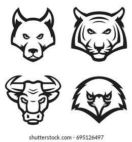 set of modern professional animal mascots for a sport team. tiger, wolf, bull, eagle faces. vector illustration