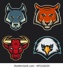set of modern professional animal mascots for a sport team. tiger, wolf, bull, eagle faces. vector illustration