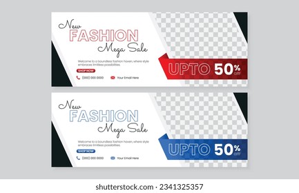 Set of modern  professional facebook timeline cover design with abstract shapes in red and blue color, social media marketing promo web banner template layout
